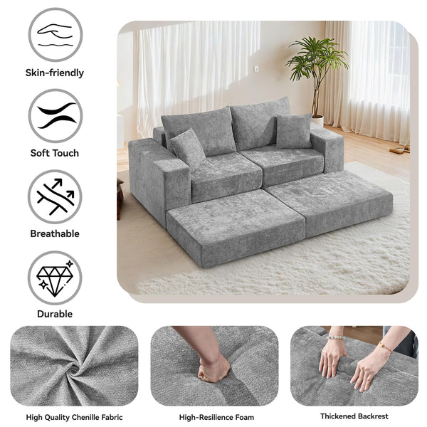 79" Modular Sectional Loveseat with Ottoman & Sleeper