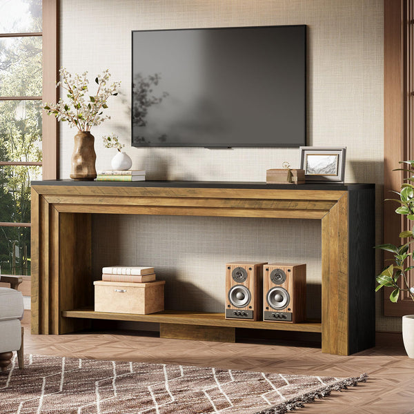 70.9-Inch Farmhouse Console Table with Storage Shelf