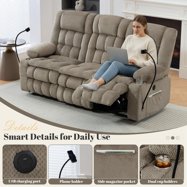 3-Seater Manual Recliner Sofa with Hidden Storage