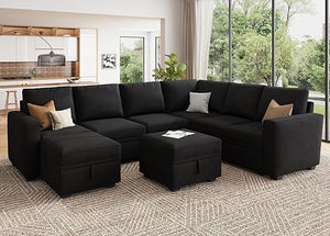 U-Shaped Modular Sectional Sofa with Storage Ottoman