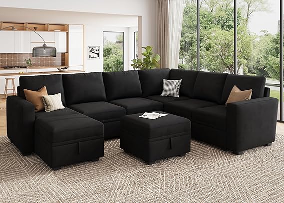 U-Shaped Modular Sectional Sofa with Storage Ottoman