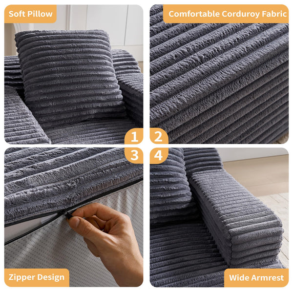 Corduroy Chaise Lounge Chair Indoor – Boneless Cloud Sofa with Wide Armrest