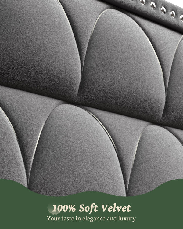 Velvet Wingback Platform Bed Frame with 56" Headboard