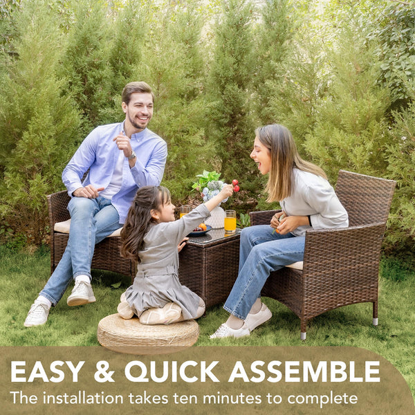 3-Piece PE Rattan Patio Furniture Set with Chairs and Table