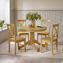 Round Wooden Dining Table Set with 4 Cross Back Chairs – Seats 4