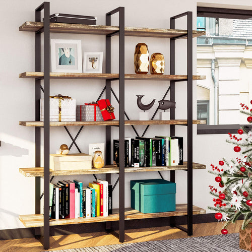 Double Wide 5-Tier Industrial Bookshelf