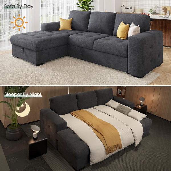 L-Shaped Sleeper Sofa with Storage Chaise