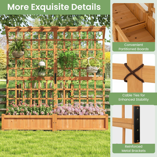 72-Inch Raised Garden Bed with Trellis, Hanging Roof & Lattice Panel