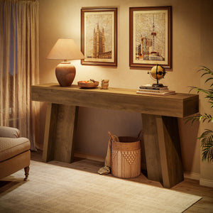 70.9-Inch Farmhouse Console Table – Entryway Sofa Table, Natural Wood Finish