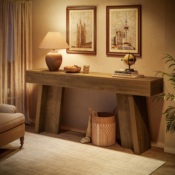 70.9-Inch Farmhouse Console Table – Entryway Sofa Table, Natural Wood Finish