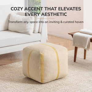 Square Pouf Ottoman Footrest – Cotton Polyester Floor Seating