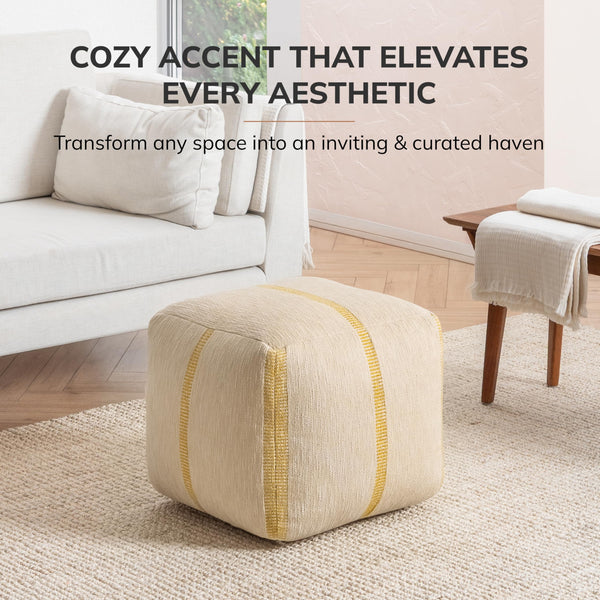 Square Pouf Ottoman Footrest – Cotton Polyester Floor Seating