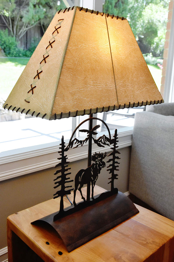 Rustic Moose Table Lamp with Inline Dimmer – Steel Patina Finish, 26"H