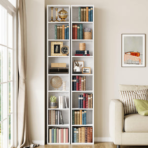 8-Tier Tall Narrow Bookshelf Set of 2, 71" Corner Bookcase