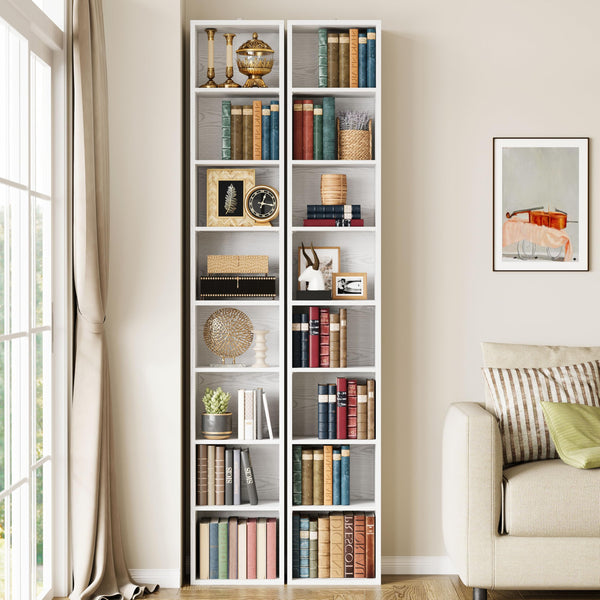 8-Tier Tall Narrow Bookshelf Set of 2, 71" Corner Bookcase