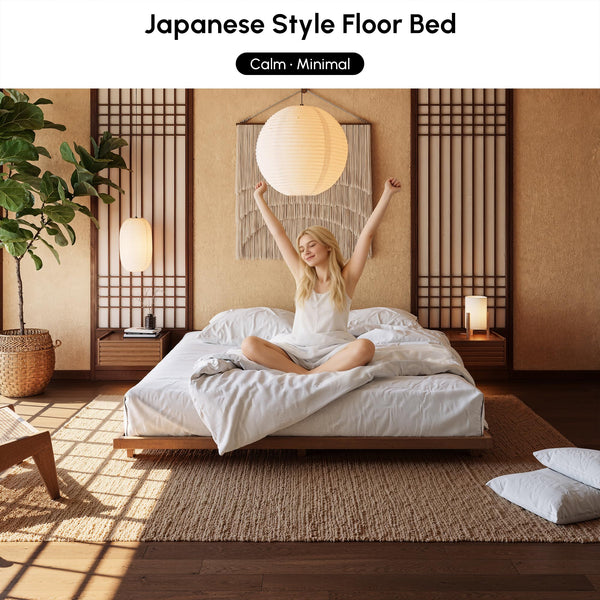 King Low Profile Tatami Platform Bed Frame – Japandi Floor Bed, No Box Spring