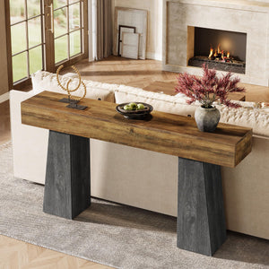63-Inch Farmhouse Console Table with Double Trapezoid Base