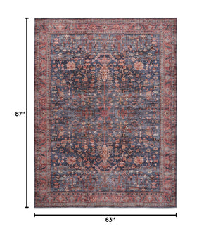 Machine Washable Persian Area Rug – Navy & Brick