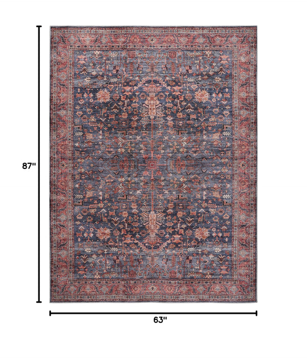 Machine Washable Persian Area Rug – Navy & Brick