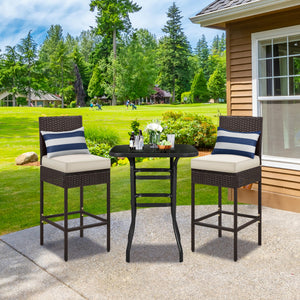 Outdoor PE Rattan Bar Stools with Cushions & Footrests