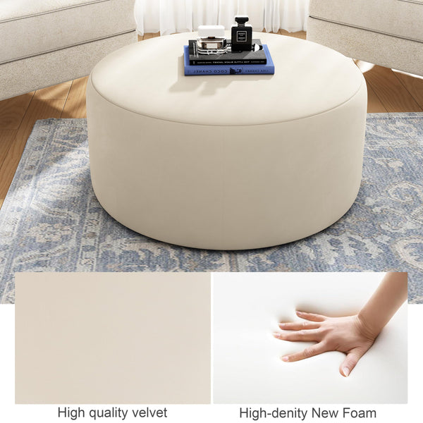 Round Velvet Ottoman Foot Stool – 30" Upholstered Pouf