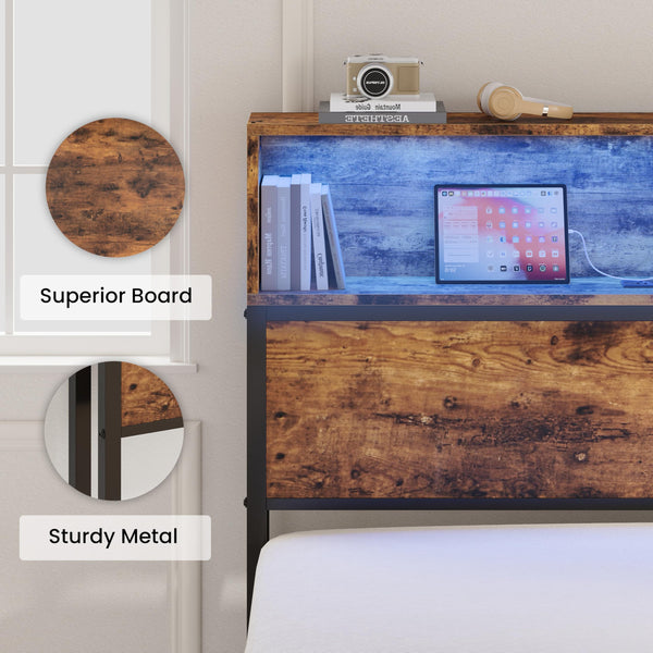 Queen Headboard with LED Light & Charging Station