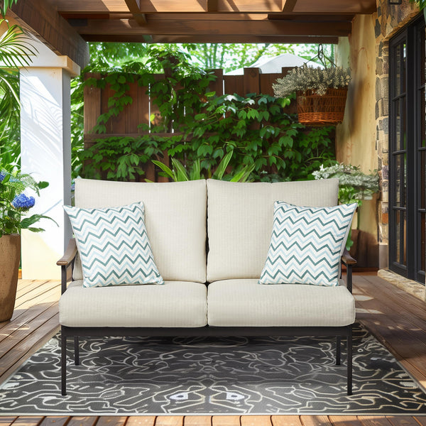 Outdoor Patio Loveseat Sofa with Wicker Backrest & Thick Cushion