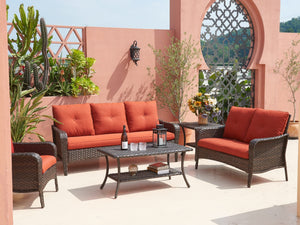 2-Tier Outdoor Rattan Coffee Table with Storage