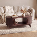 Dual Oval Coffee Table with Storage & Sliding Tambour Door