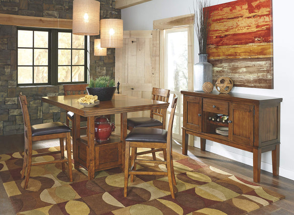 Counter Height Extension Dining Table with Shelf — Medium Brown