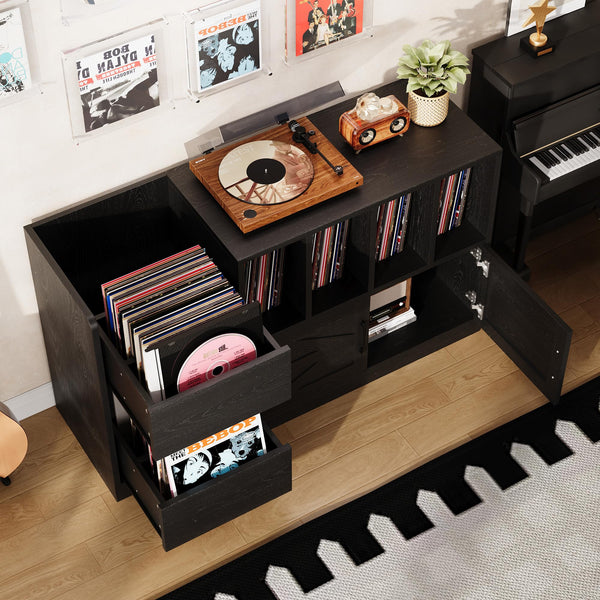 Record Player Stand with Vinyl Storage Cabinet