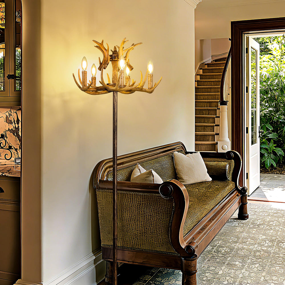 Bronze Antler Floor Lamp with 5-Light Candelabra