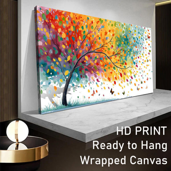 Tree of Life Canvas Wall Art – Colorful Butterfly Landscape, Multiple Sizes