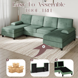 U-Shaped Sectional Sofa with Double Chaise Lounges