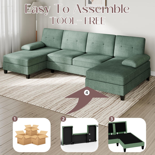 U-Shaped Sectional Sofa with Double Chaise Lounges