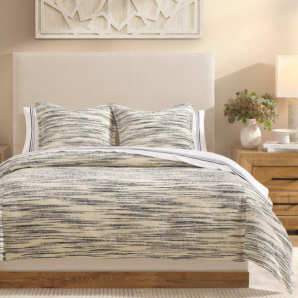 King Striped Bouclé Duvet Cover Set – Ivory & Black