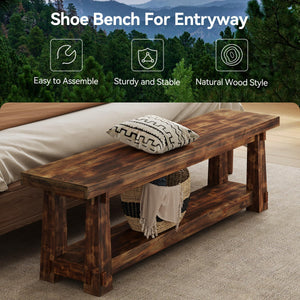 Solid Wood Entryway Bench with Shoe Storage Shelf