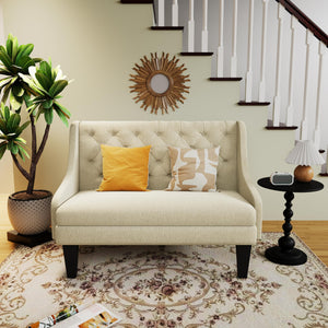 50" Modern Loveseat Settee Sofa – Linen Fabric, Tufted 2-Seat Couch