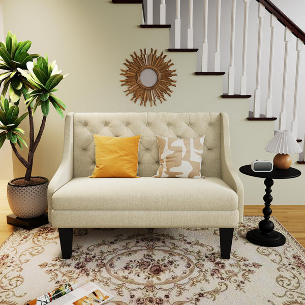 50" Modern Loveseat Settee Sofa – Linen Fabric, Tufted 2-Seat Couch