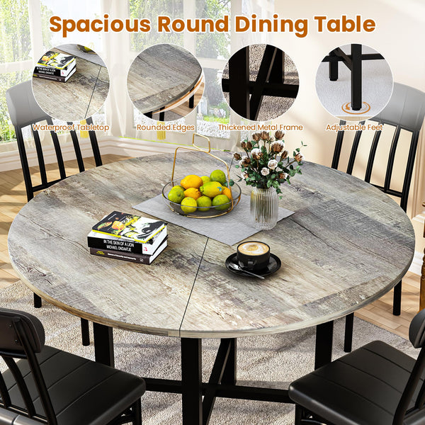 Round Dining Table Set for 4 with Faux Leather Chairs