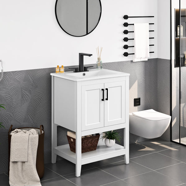 24" Freestanding Bathroom Vanity with Ceramic Sink