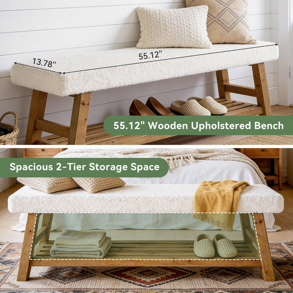 55" Upholstered Storage Bench with Cushion