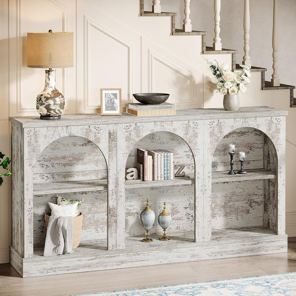63-Inch Farmhouse Console Table with 3-Tier Storage