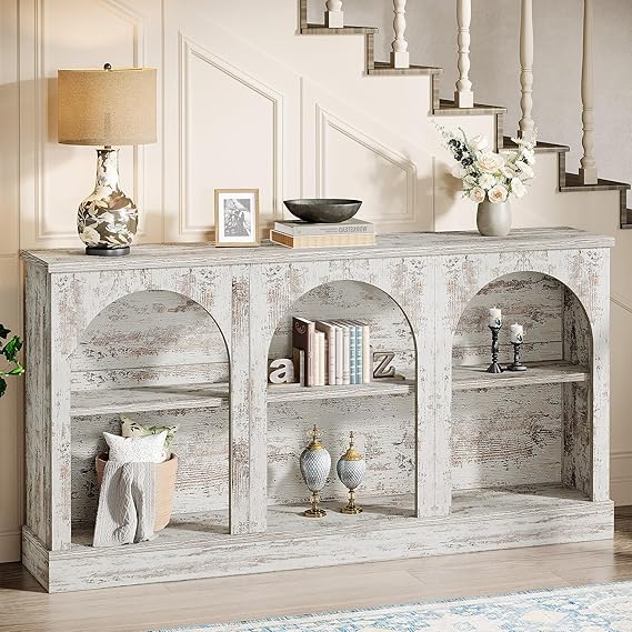 Farmhouse Console Table 63 Inch with 3-Tier Storage