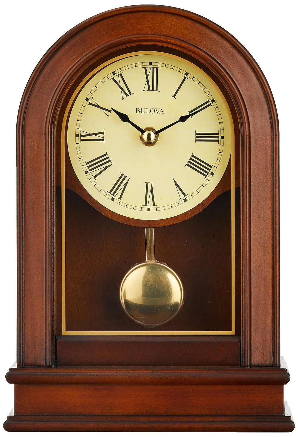 Hardwick Mantel Clock – Walnut Finish Hardwood Case with Brass Pendulum & Roman Numerals