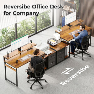 56-Inch Computer Desk with Printer Shelf, Drawers & USB Power Outlet