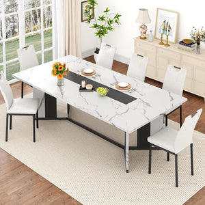 7-Piece Dining Table Set with 6 Leather Chairs – Farmhouse Rectangular Kitchen Table