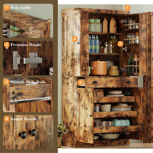 Kitchen Pantry Cabinet 72" Freestanding with Drawer & Sliding Racks