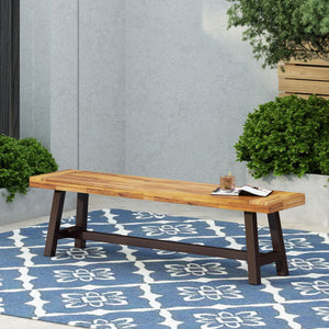 Outdoor Acacia Wood and Rustic Metal Bench
