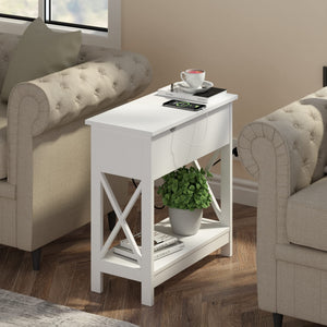 End Table with Charging Station & Flip-Top Drawer